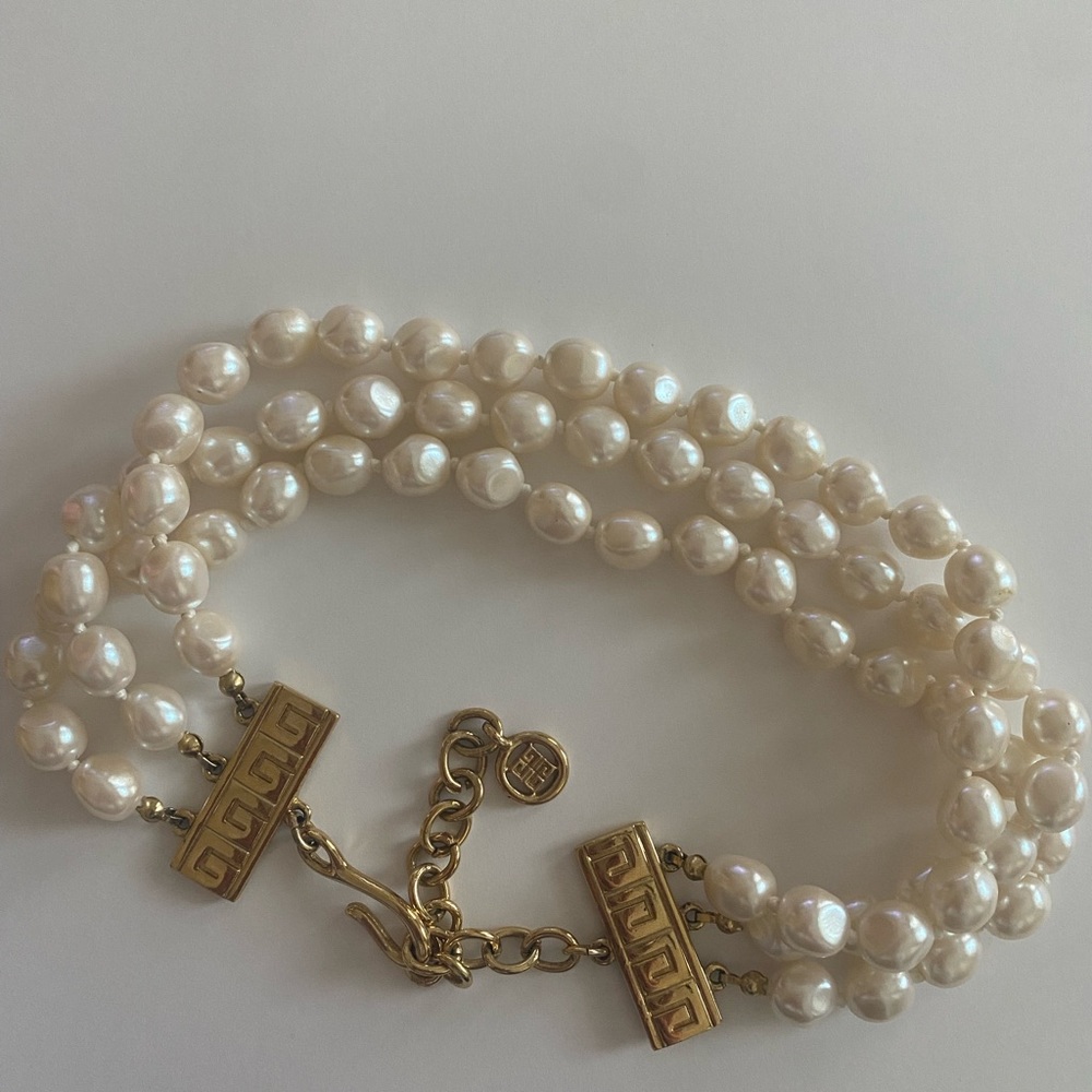 Givenchy Cream Pearl Triple-Strand Necklace with Gold Accents